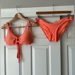 BECCA By Rebecca Virtue Coral Textured Bikini Set L